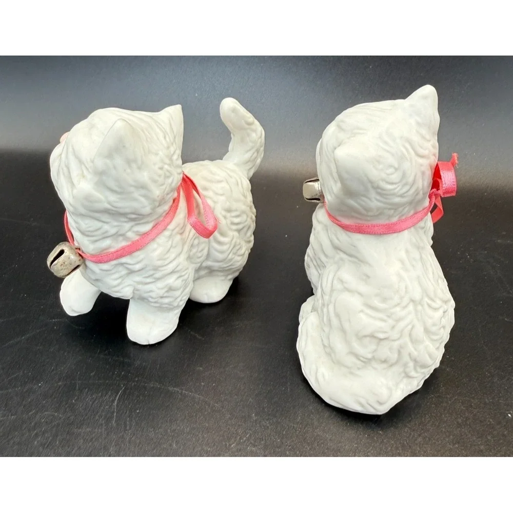 White Cat Kittens Set 1980s Porcelain Figurines Home Interior HOMCO 1413 Vintage